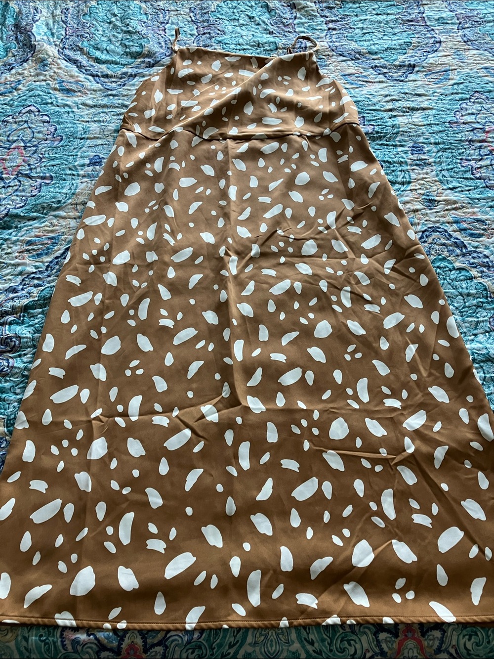 Old Navy Brown Midi Slip Dress with White Spot Print